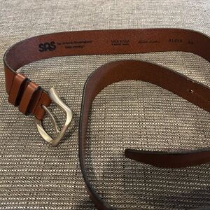 SAS Tan Leather Belt with Silver Buckle SZ 43